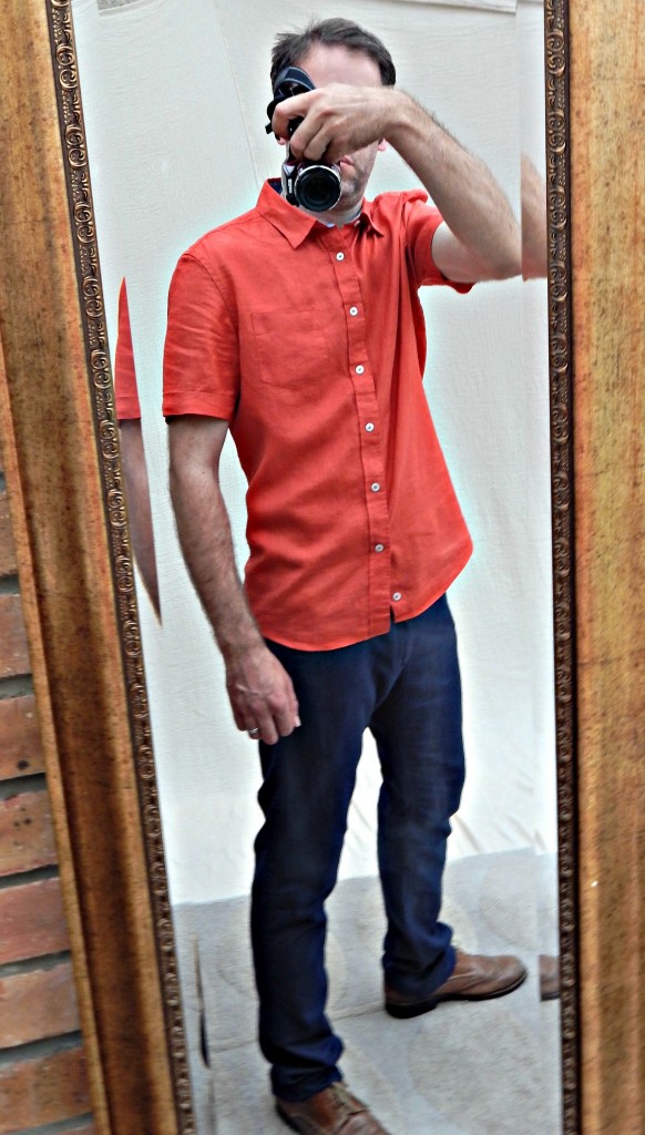 Red shirt and hot sale jeans outfit mens