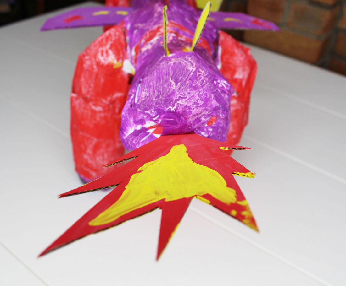 dragon, paper mache dragon, arts and crafts for children, paper mache model, craft project