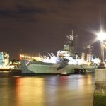 HMS Belfast at night