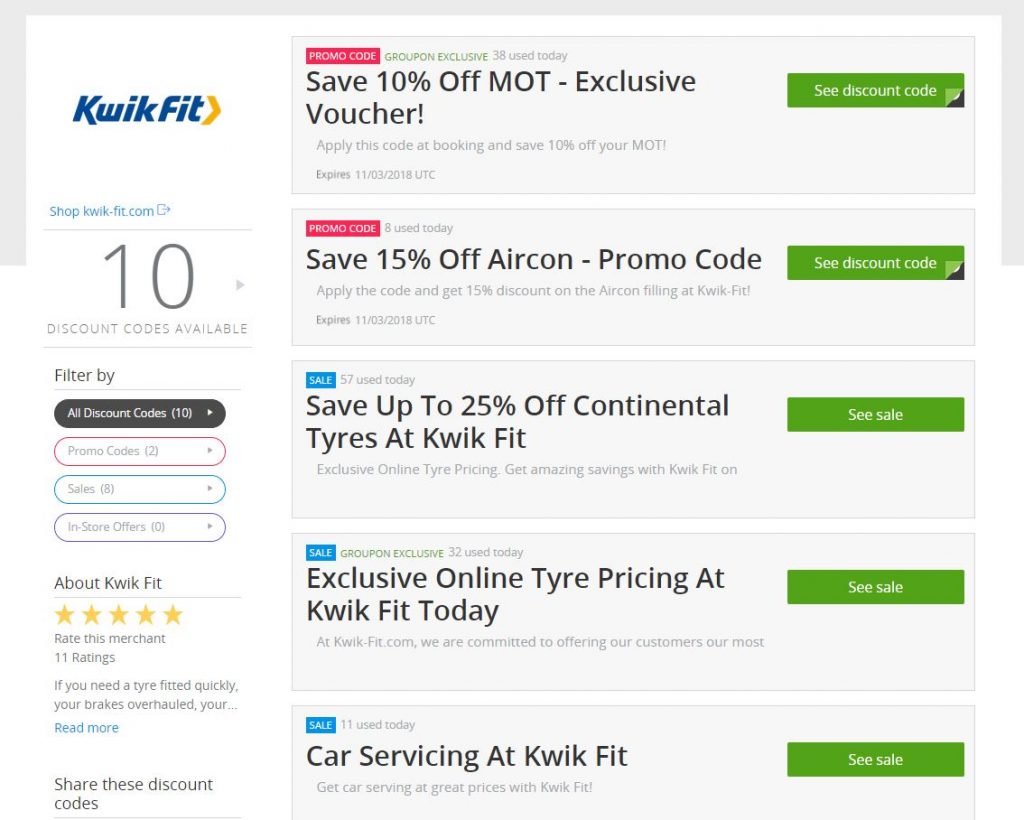 Kwik Fit, Groupon, family finances, discount codes, voucher codes, online discounts