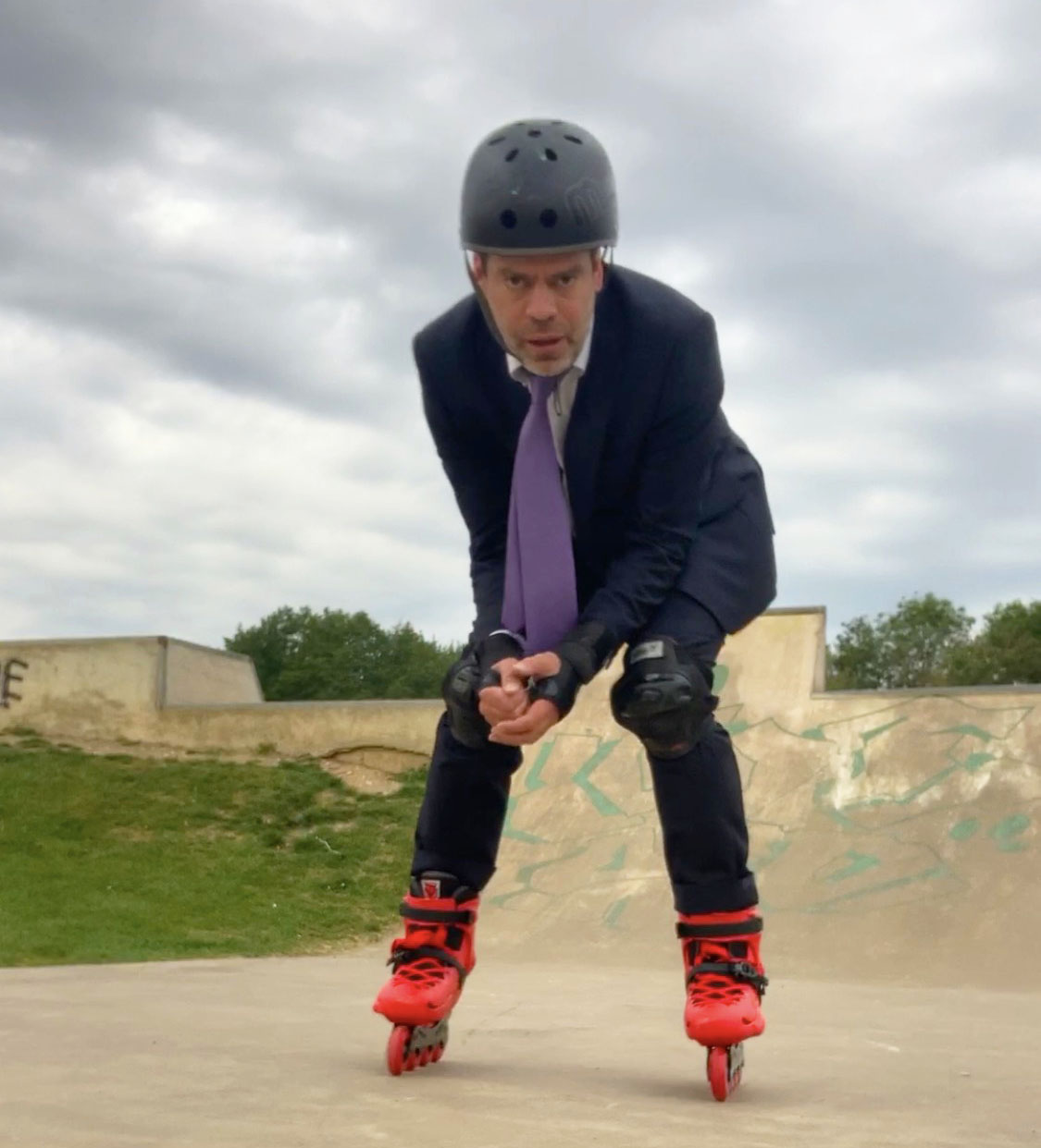 Inline skates in use at the skate park.