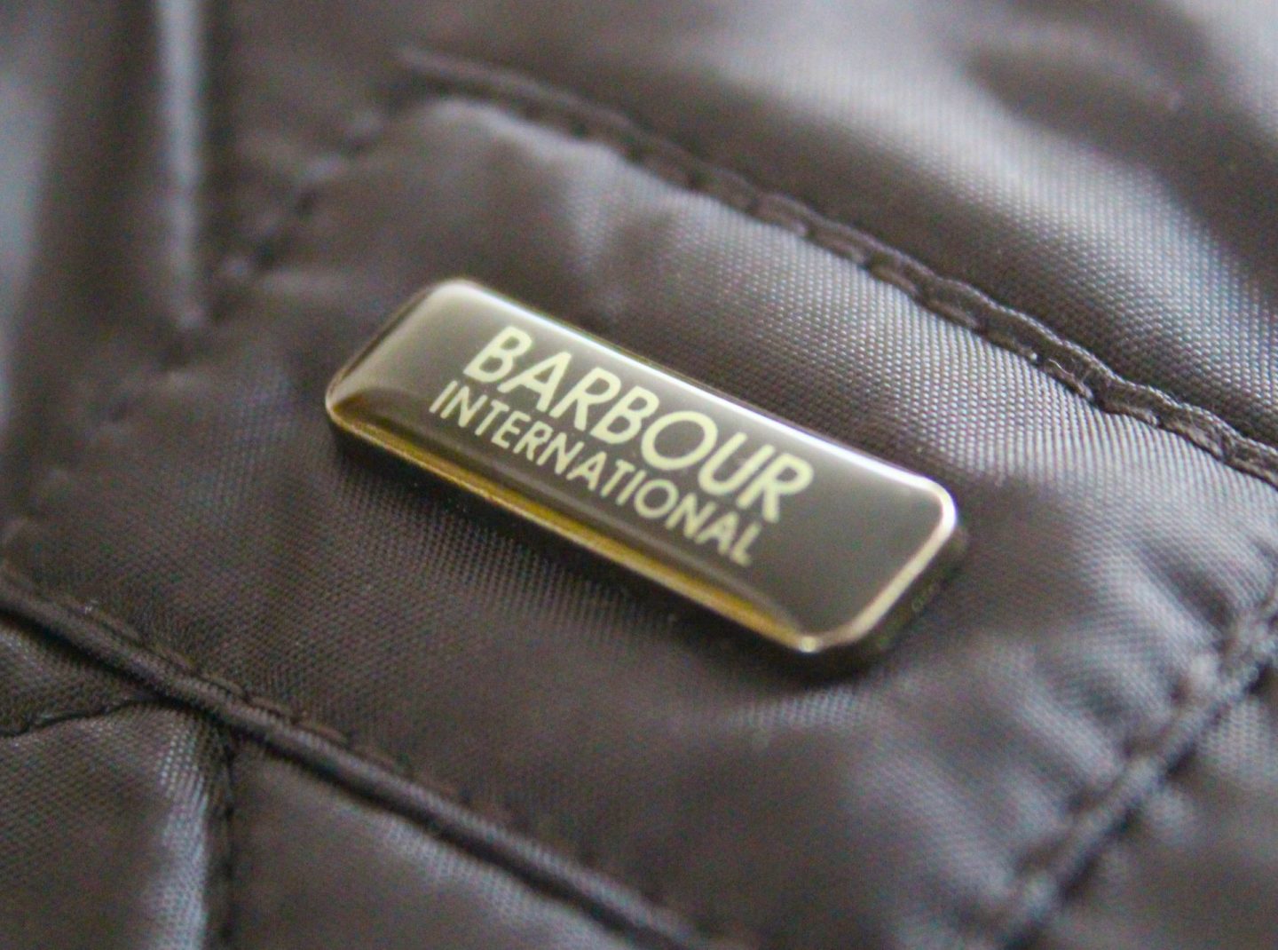 Barbour International label on Ariel jacket.