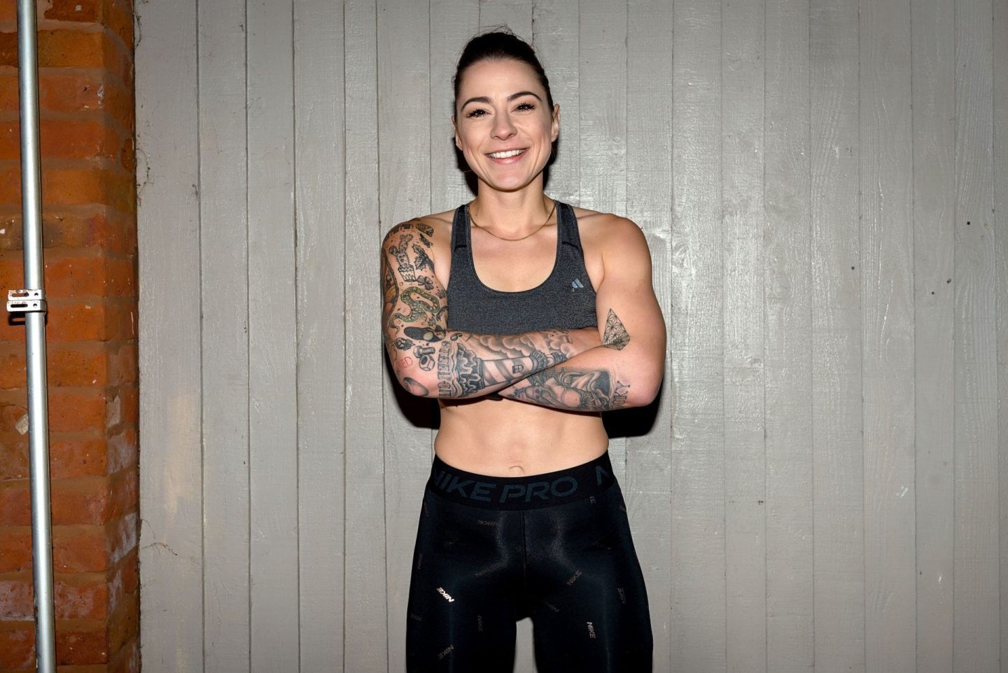 Singer songwriter Lucy Spraggan during fitness workout.