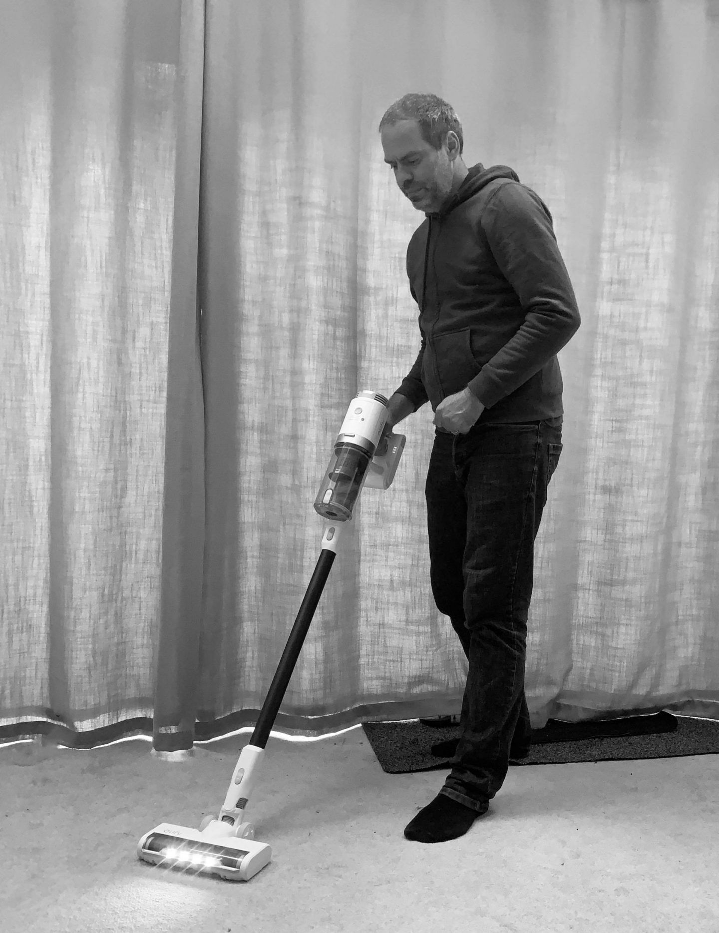 JOhn Adams of Dadbloguk using Eufy HomeVac S11 vacuum cleaner