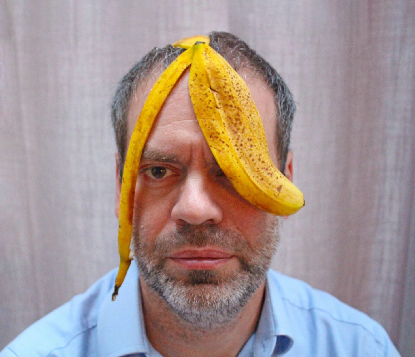 Man with banana skin on his meahd marking Zero Waste Week.