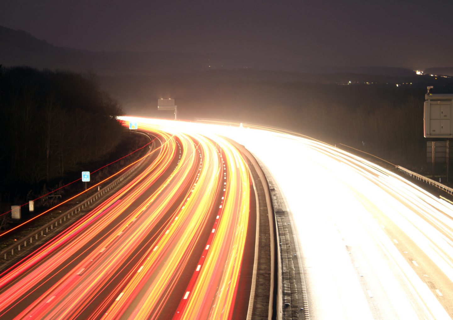 M25 at night photographed in 2017