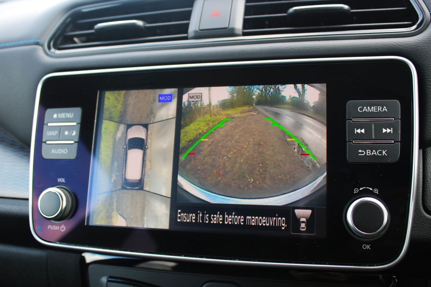 Parking camera view on Nissan Leaf.